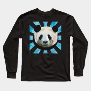 Striking Panda bear on Blue Bubble patterned rays Long Sleeve T-Shirt